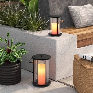 Outdoor Lantern Ribbed Glass Casing Modern Patio Lighting