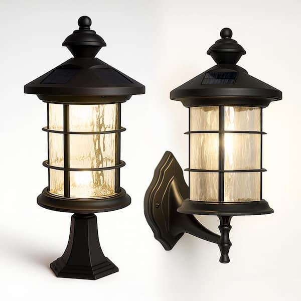 Outdoor Lantern Solar Powered Cage Frame Seeded Glass Outdoor Sconce