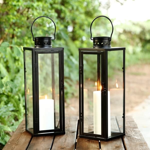 Outdoor Lantern Tall Slender Profile Matte Black Circular Loop Handle