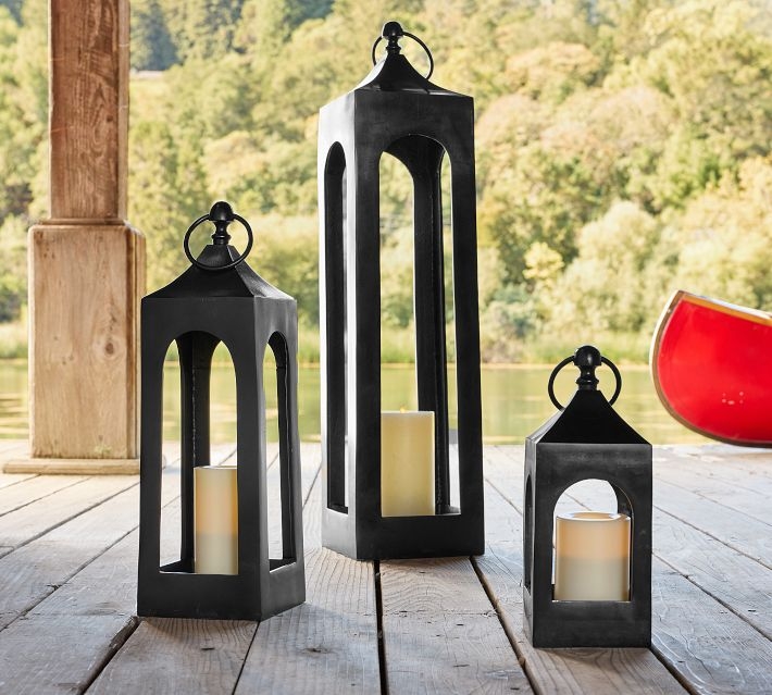 Outdoor Lantern Tiered Trio Matte Metal Arched Openings Deck Styling