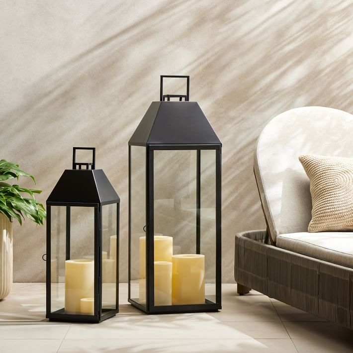 Outdoor Lanterns Pitched Roof Silhouette Antique Bronze Minimalist Patio