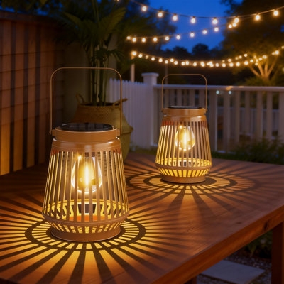 Outdoor Lanterns Solar Slatted Design Radial Light Pattern Patio
