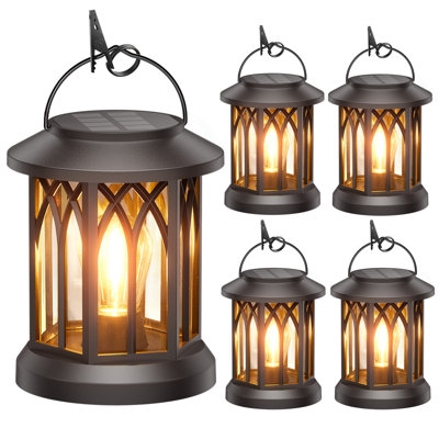 Outdoor Lanterns Traditional Solar Arched Panes Hanging Clip Set