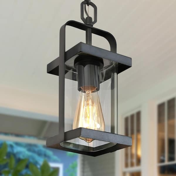 Outdoor Pendant Light Geometric Cage with Clear Cylindrical Glass