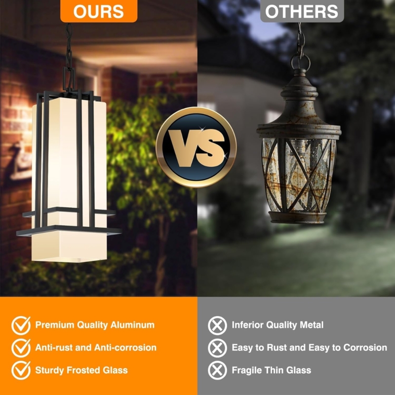 Outdoor Pendant Light Rectangular Frame Frosted Glass Modern Light