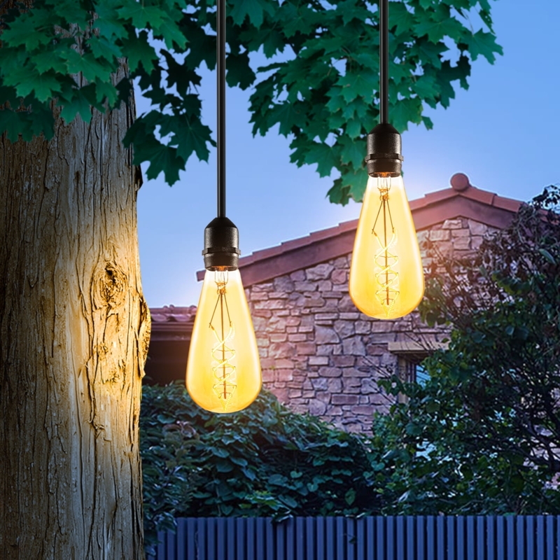 Outdoor Pendant Light Spiral Filament Edison Bulb Amber Glow Vintage