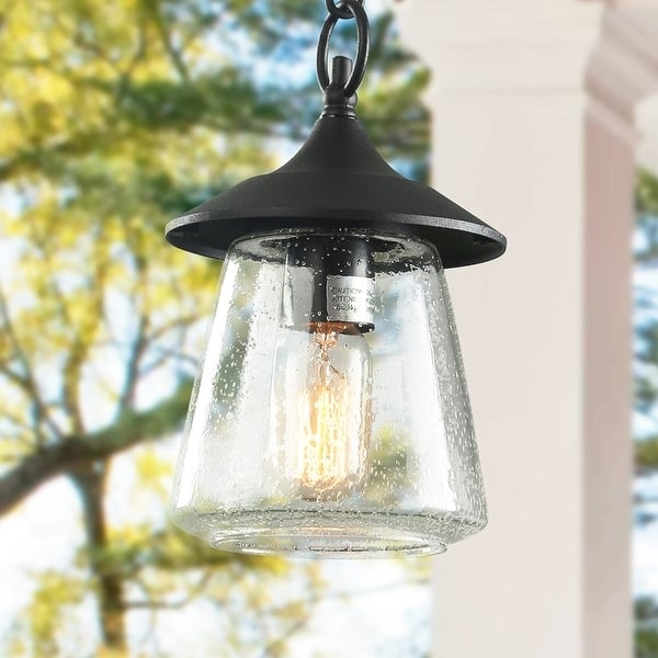 Outdoor Pendant Light Tapered Silhouette with Seeded Glass