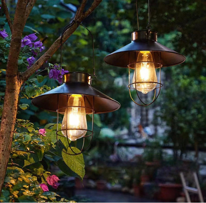 Outdoor Pendant Light Vintage Industrial with Wide Brim Shade and Cage