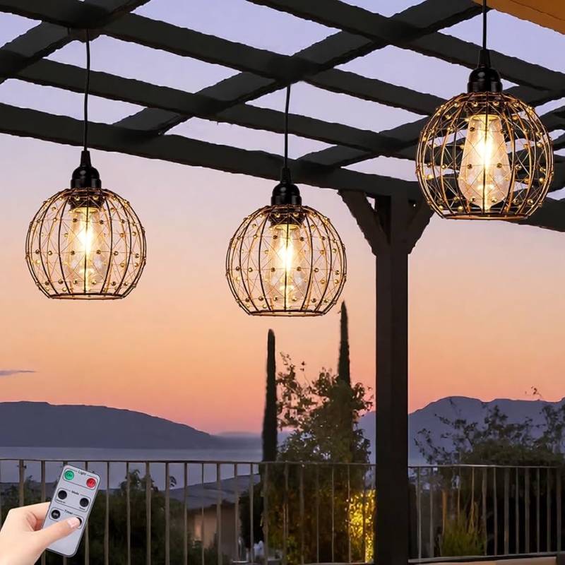 Outdoor Pendant Light with Beaded Wire Frame and ST58 Bulb