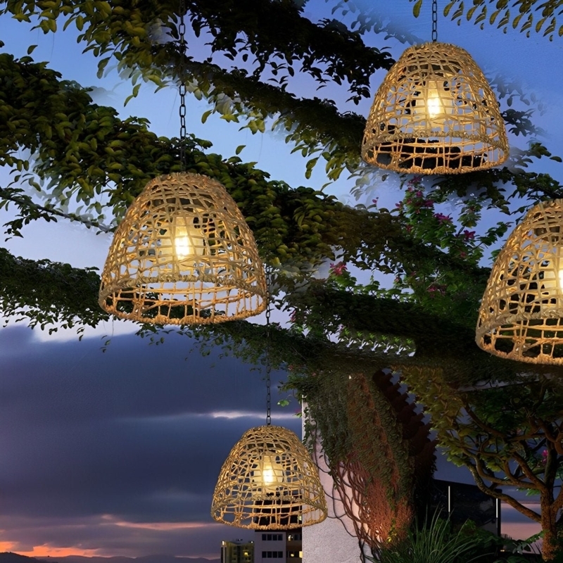 Outdoor Pendant Light Woven Texture with Unique Bell Shape