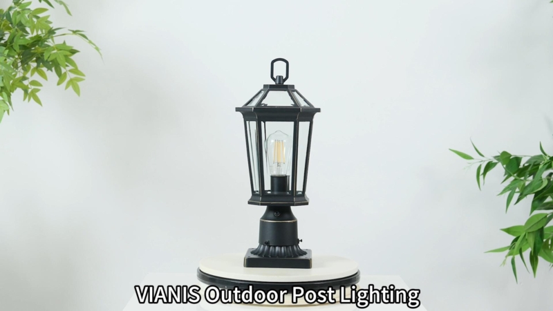 Outdoor Post Lantern Antique Rubbed Black Hexagonal Edison Bulb