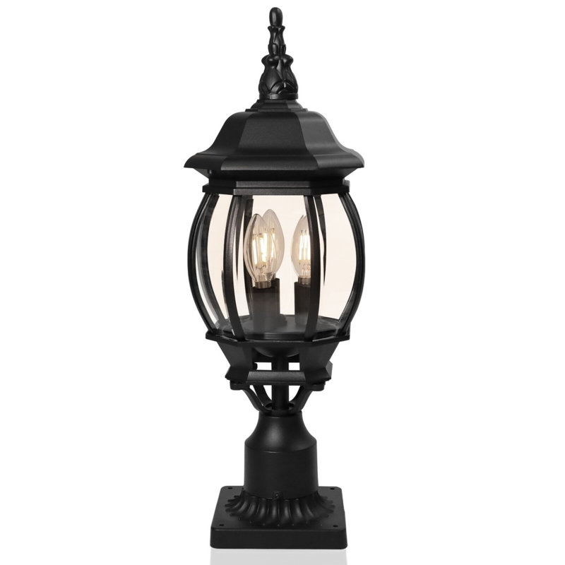 Outdoor Post Lantern Pier Mount Base Three Light Candelabra Curved Glass