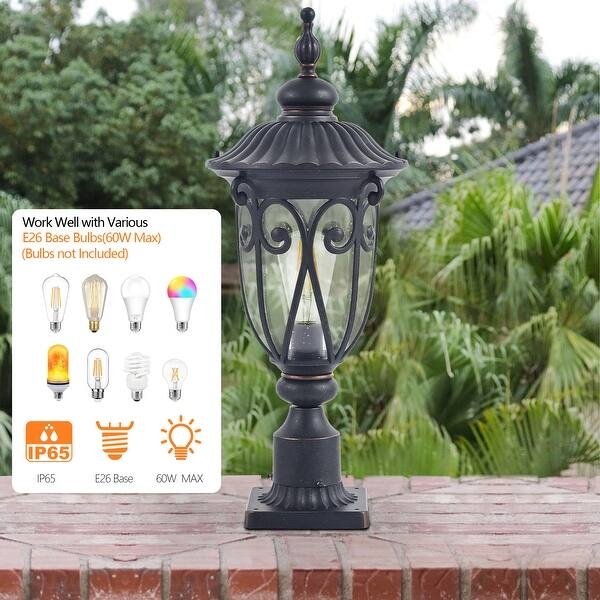 Outdoor Post Lantern Scrolled Metalwork Seeded Glass Path Lighting