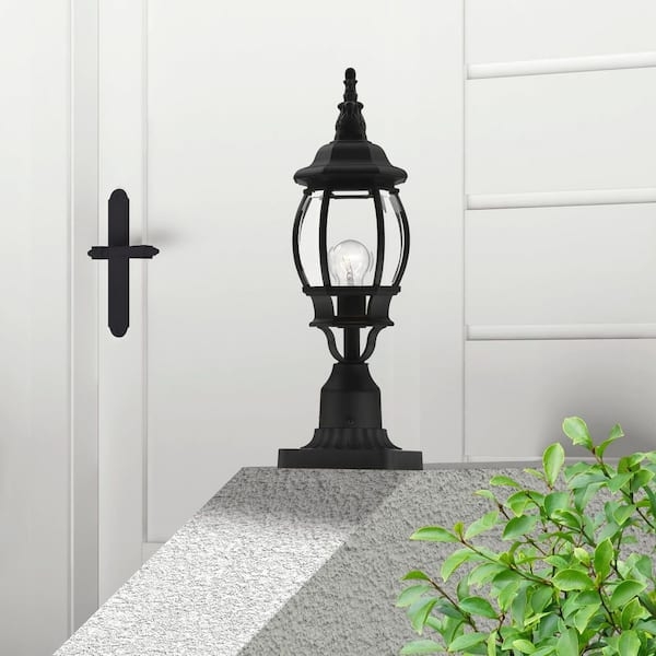 Outdoor Post Light Textured Black Curved Glass Classic Lighting