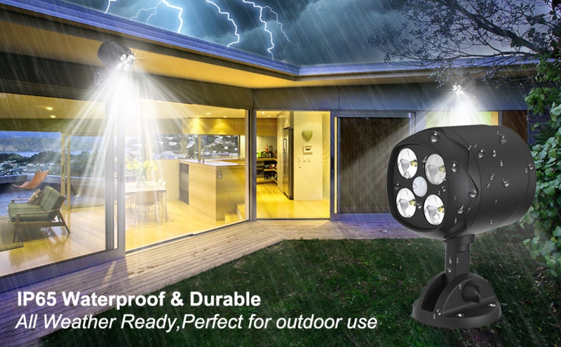 Outdoor Spotlight Motion Sensor Matte Black Swivel Base Four LEDs