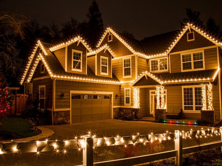 Outdoor String Lights Warm White Roofline Picket Fence Decor (70)