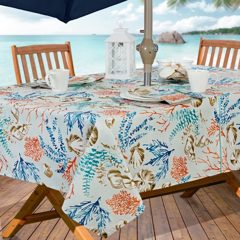 Outdoor Tablecloth with Umbrella Hole and Coastal Print