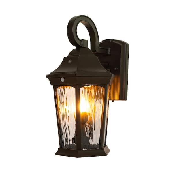 Outdoor Wall Lantern Bronze Finish Rippled Glass Hooked Arm Traditional
