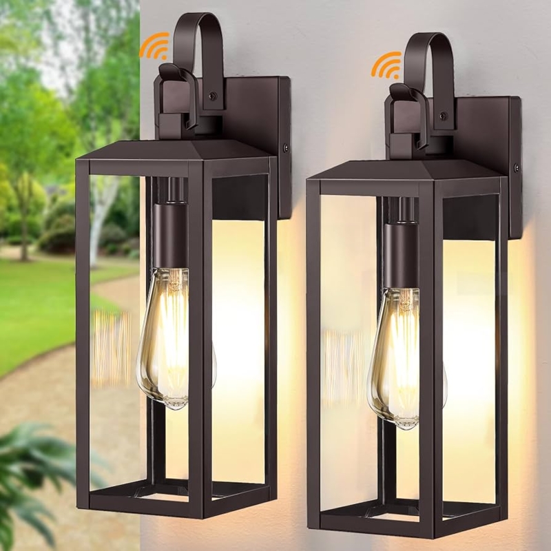 Outdoor Wall Lantern Dusk to Dawn Oversized Rectangular Bronze Farmhouse