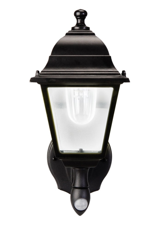 Outdoor Wall Lantern Frosted Glass Motion Sensor Black Coach Style