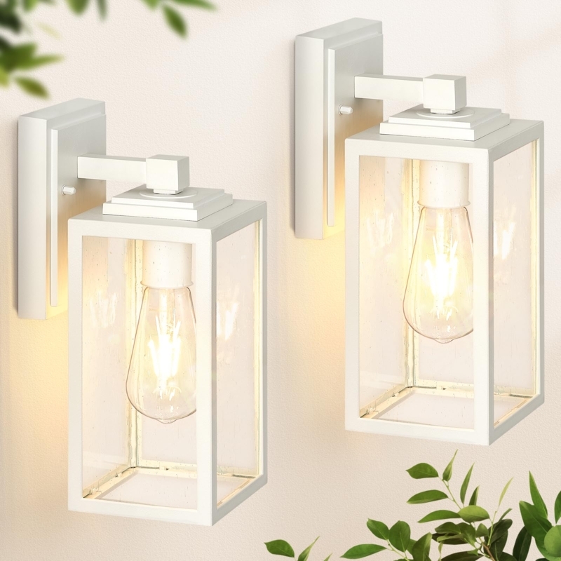 Outdoor Wall Lantern Matte White Frame Rectangular Silhouette Coastal