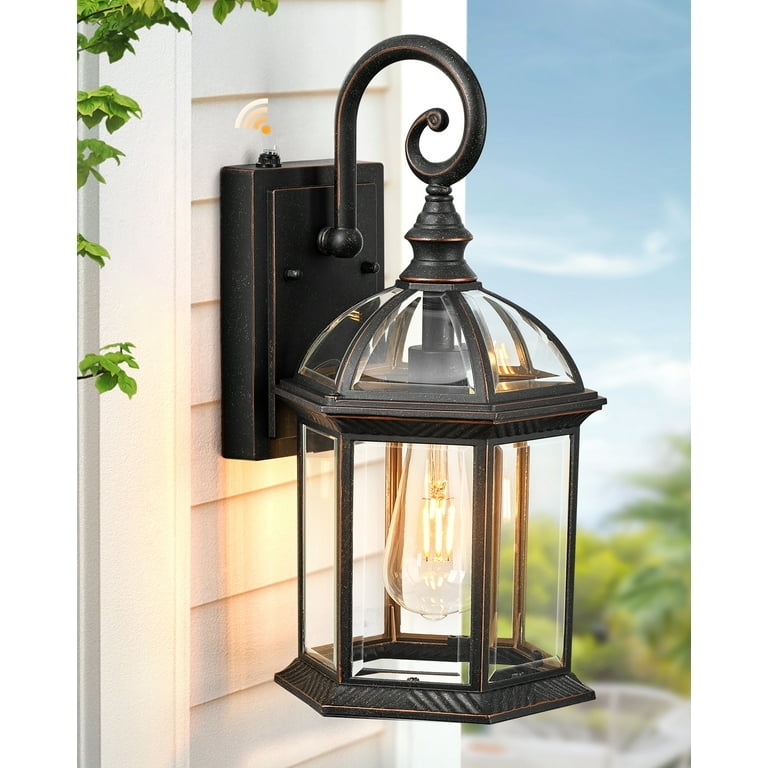 Outdoor Wall Lantern Scrolled Hook Oil Rubbed Bronze Finish Sensor