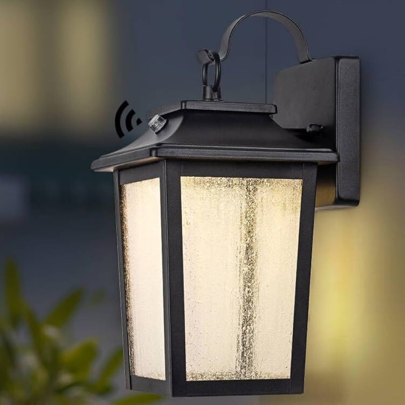 Outdoor Wall Lantern Seeded Glass Panels Dusk to Dawn Sensor Classic