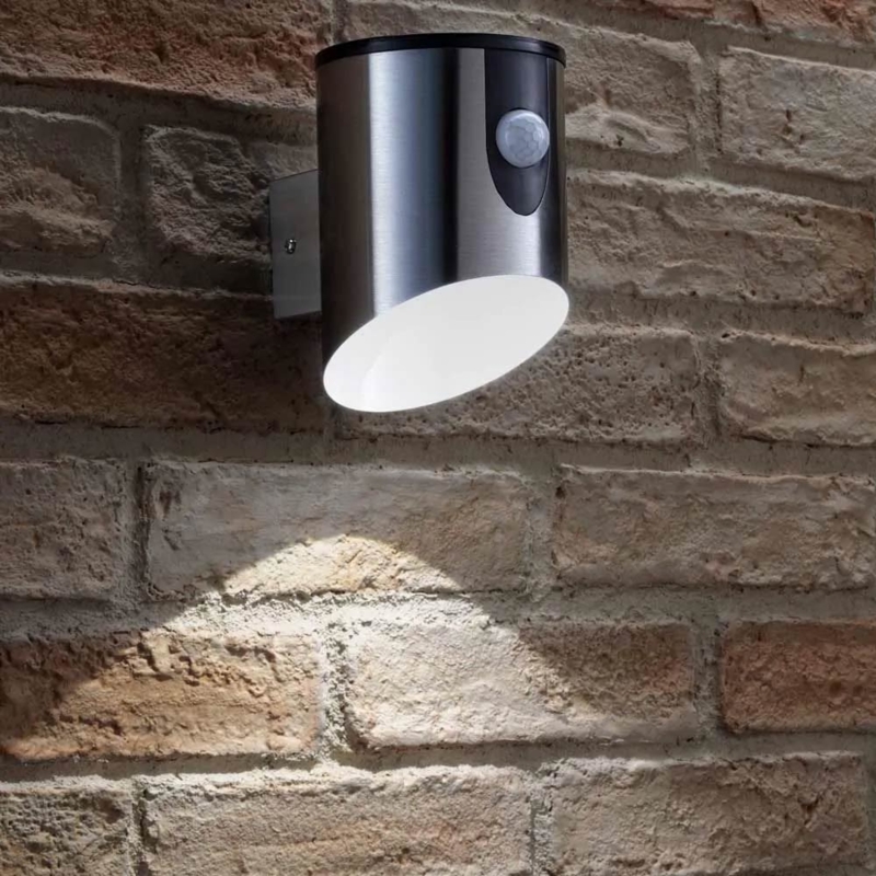 Outdoor Wall Light Brushed Metal Angled Downward Light Motion Sensor