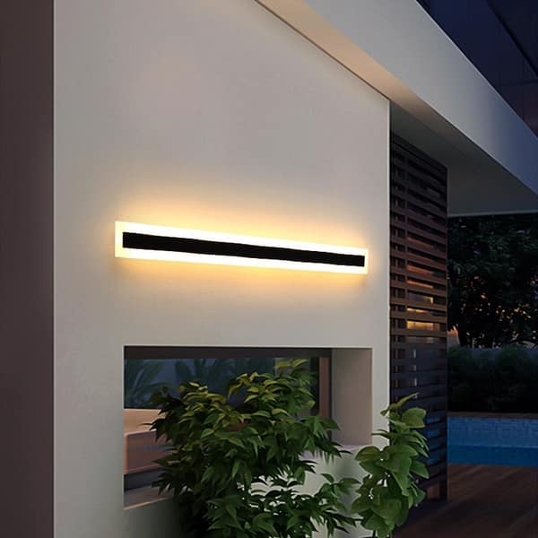 Outdoor Wall Light Linear Shape Black Center Band Integrated LED Modern