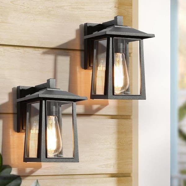 Outdoor Wall Light Sloped Roof Clear Glass Panels Sconce