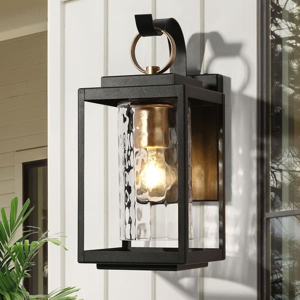 Outdoor Wall Sconce Gold Accent Hammered Glass Cylinder Transitional