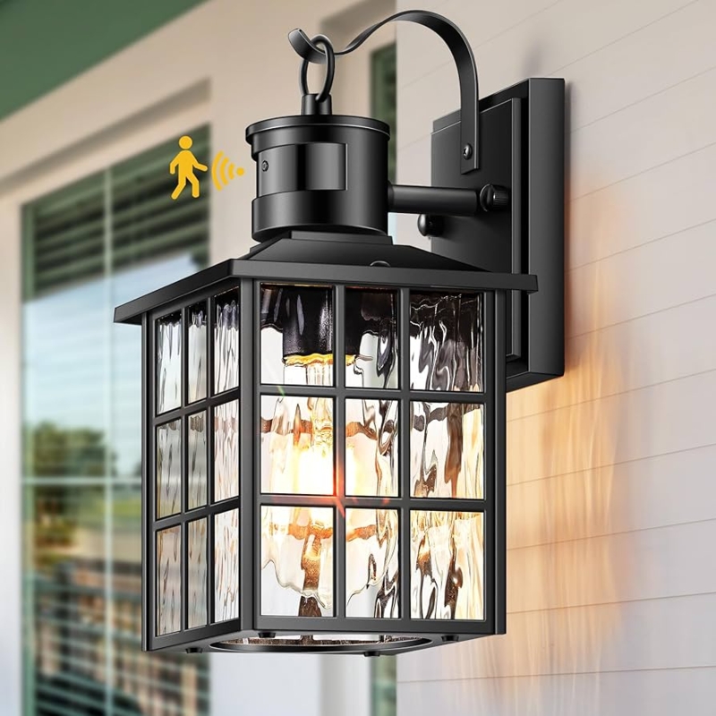 Outdoor Wall Sconce Motion Sensor Seeded Glass Fixture