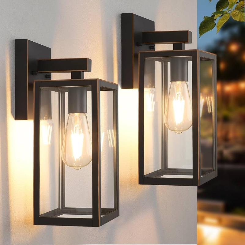 Outdoor Wall Sconce Oil Rubbed Bronze Rectangular Clear Glass