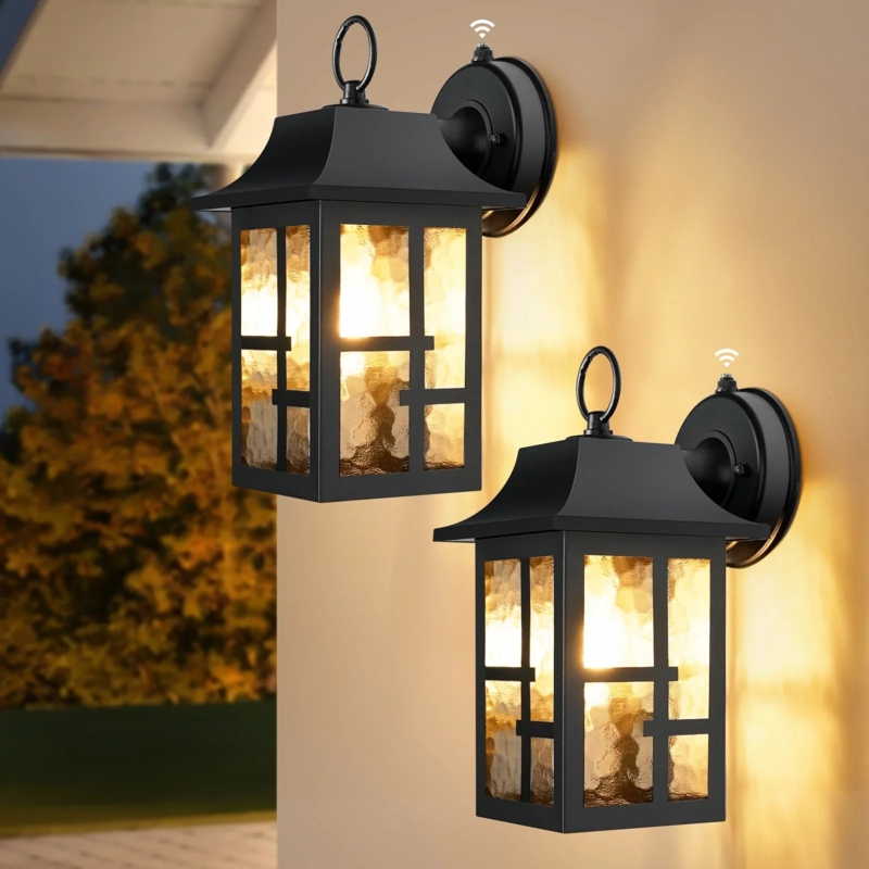 Outdoor Wall Sconce Textured Glass Dusk To Dawn Sensor Lantern