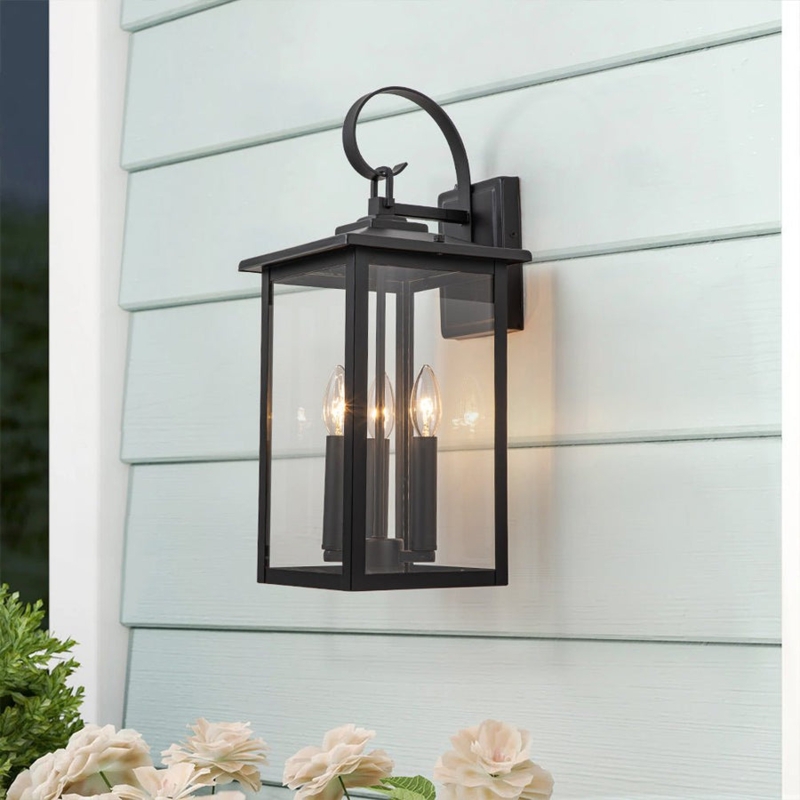 Outdoor Wall Sconce Three-Light Candelabra Curved Top Hook Traditional