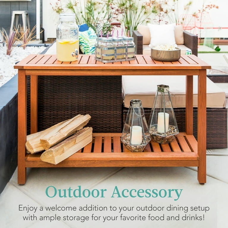 Outdoor Wood Console Table Buffet Styling Slatted Top