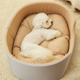 Oval Bolster Pet Bed, Two-Tone Grey & Tan, Deep Design