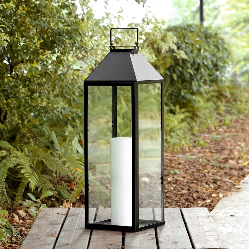 Oversized Black Lantern, Pyramidal Roof, Glass Panels, Patio Decor