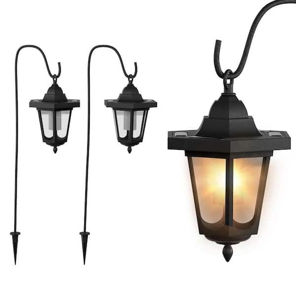 Path Light Hanging Coach Style Solar Panel Top Shepherd Hook Traditional