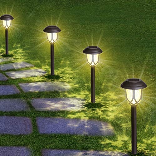 Path Light Set Radial Pattern Lattice Stakes Warm Garden Illumination
