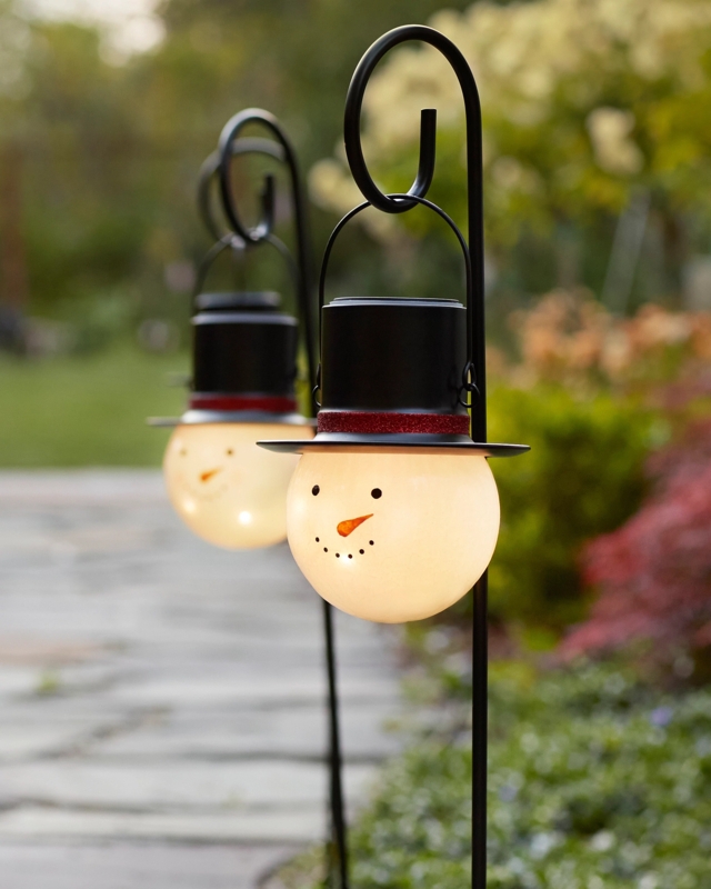 Pathway Light Snowman Shape Glittery Hat Solar Powered Garden Decor