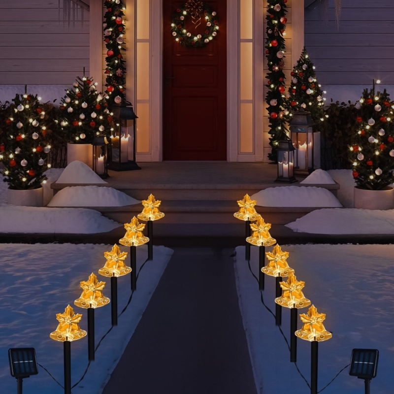 Pathway Lights Golden Bell Shaped Solar Stake Warm Glow