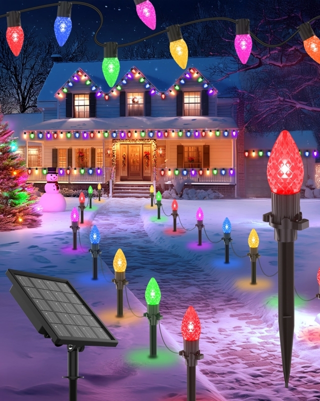 Pathway Lights Solar C9 Bulb Shape Stakes Vibrant Multicolor