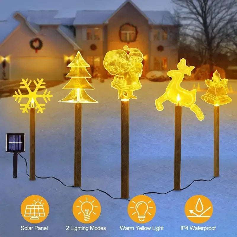 Pathway Lights Solar Integrated Amber Glow Christmas Icon Shapes Stakes