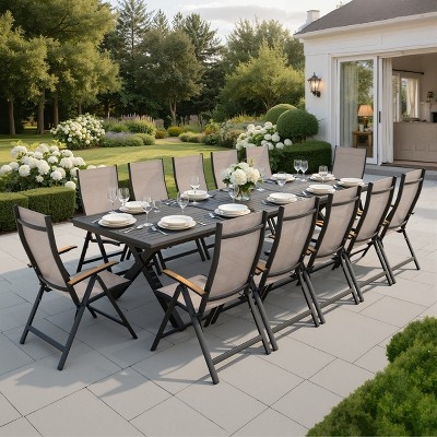 Patio Dining Set for Ten Aluminum X-Base Table Folding Mesh Chairs