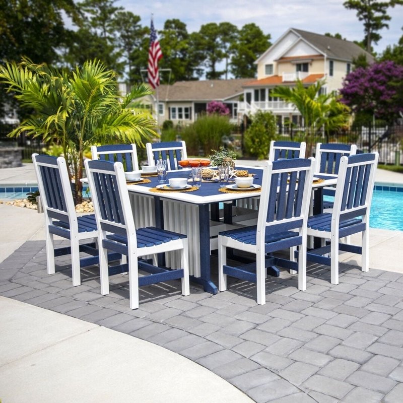 Patio Dining Set Navy and White Square Eight Seater Poly Material