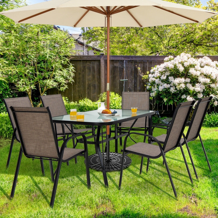 Patio Dining Set Rectangular Glass with Breathable Mesh Chairs