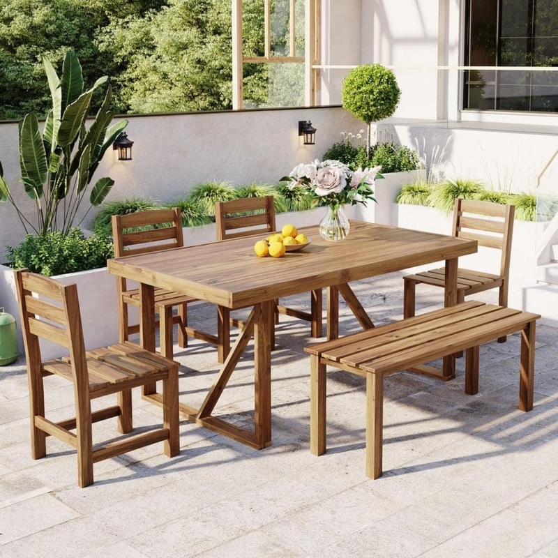 Patio Dining Set with V-Shaped Legs and Bench Seating for Modern Backyard