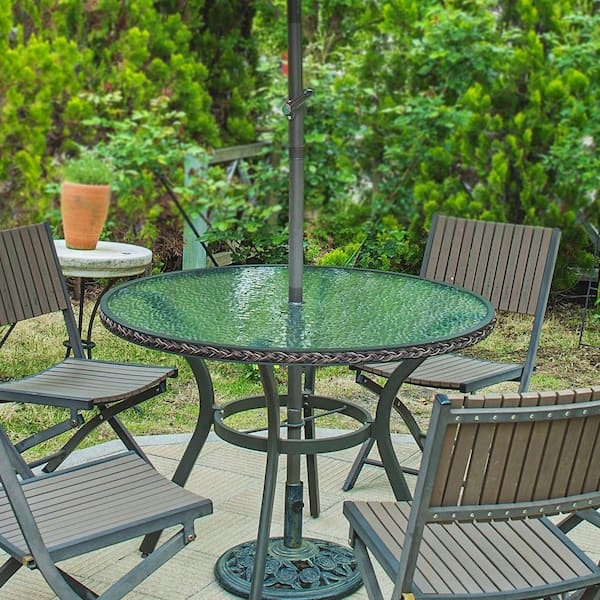 Patio Dining Table Aquatex Glass Top with Braided Edge