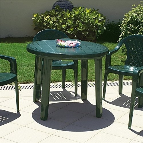 Patio Dining Table Forest Green Resin Commercial Grade Round Slatted